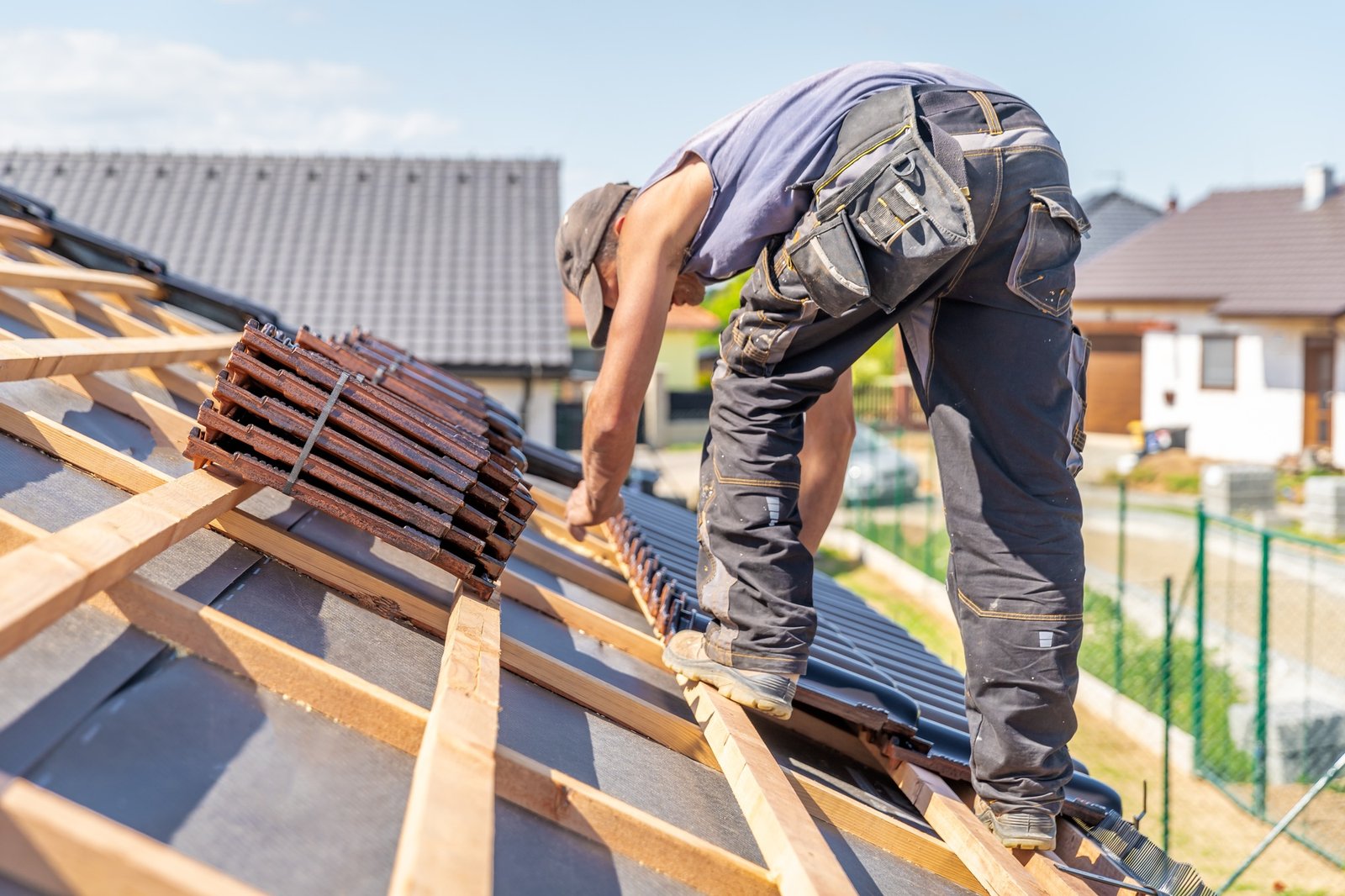 wooden roof structure on a new building